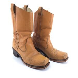 Vintage Johnny Ringo Cowboy Boots Men 8D Square Toe Tan Bull Hide Western Rodeo